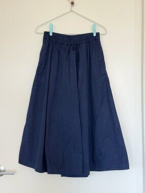 MUJI Women’s Wide Leg Pants, Navy, Cotton, Size S